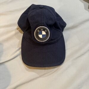 Vintage Embroidered BMW Navy Adjustable Leather Strapback Dad Hat Cap